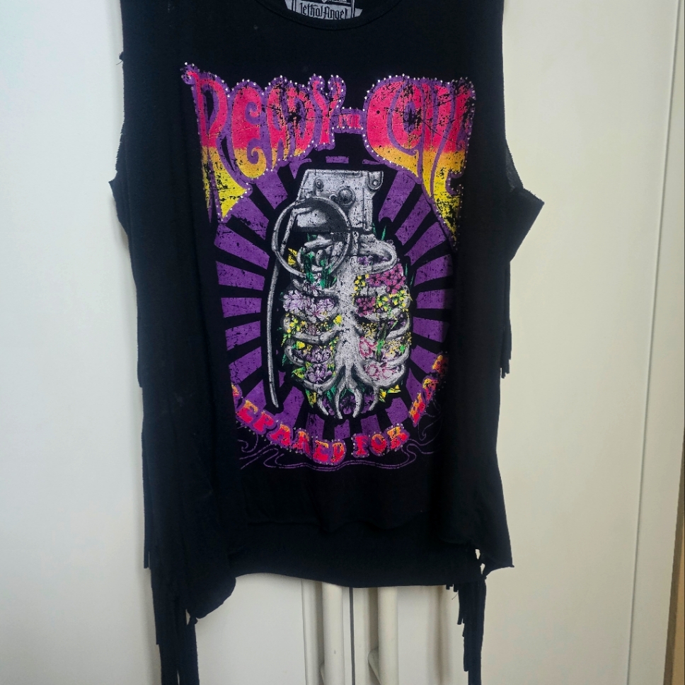 Womens Plus Size Skeletal Heart Fringe Tank 2x